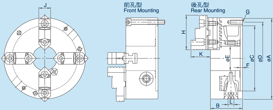 貫通穴大形PSK 4爪強力タイプスクロールチャック