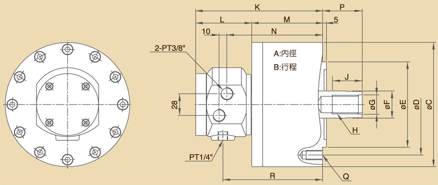 中実回転油圧シリンダ(チェック値内蔵)