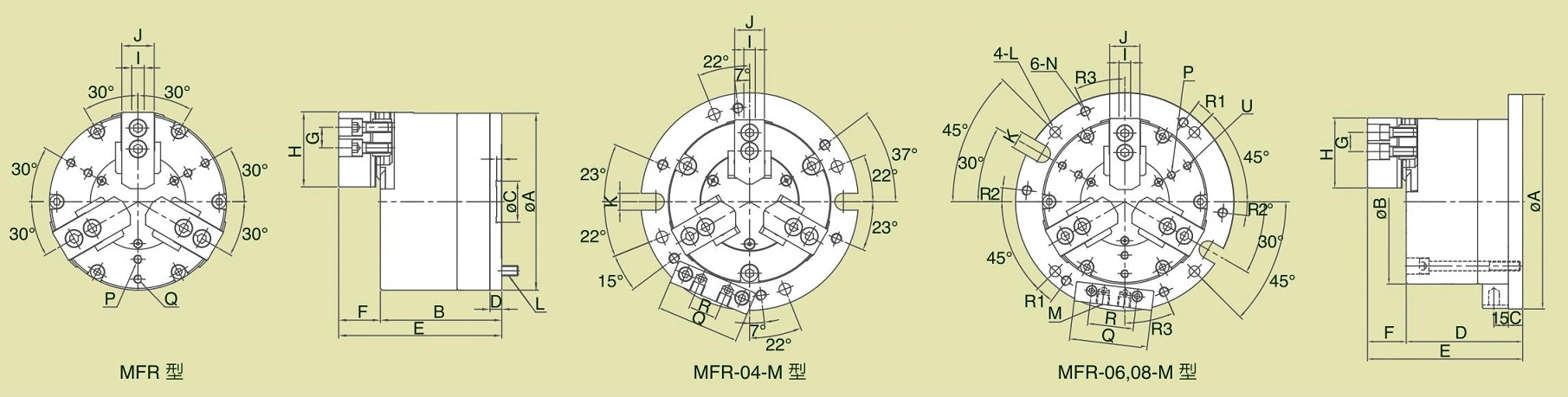 MFR,MFR-M 3爪エアチャック治具(ダブルピストン)